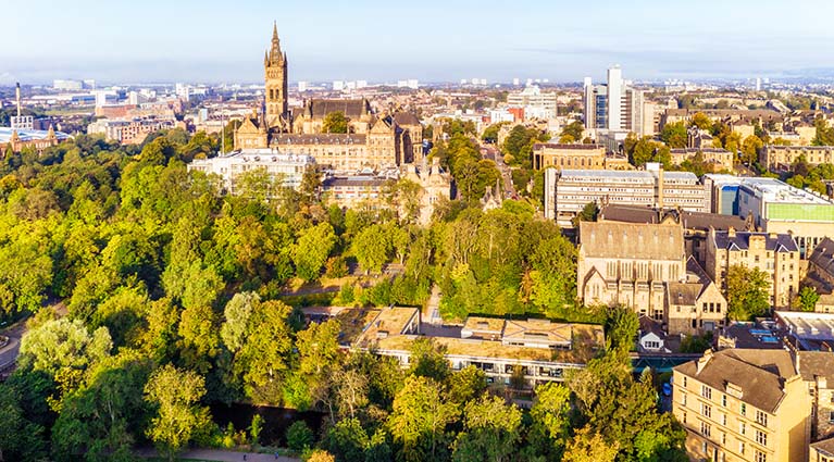 An aerial view of part of Glasgow's West End