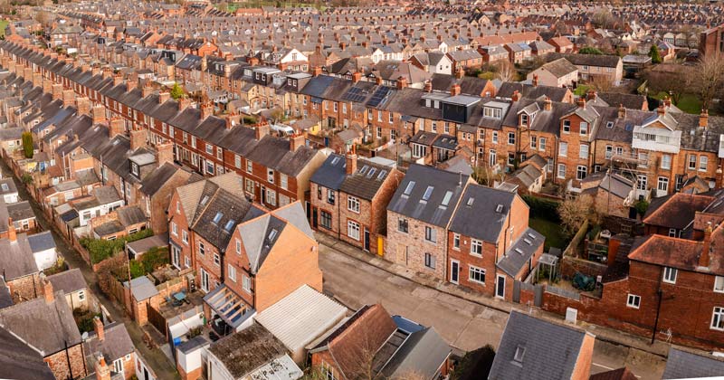 An aerial view of houses